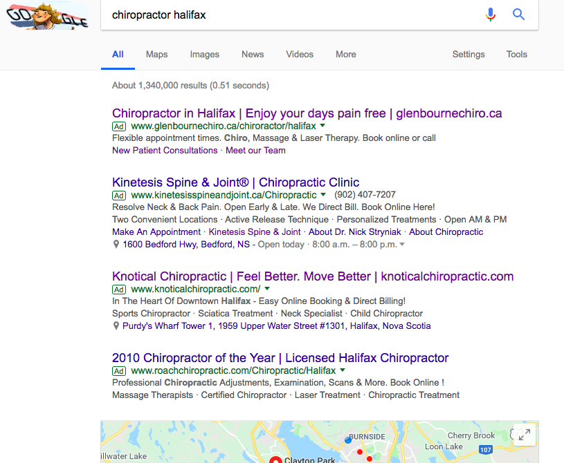 chiropractor adwords screen shot
